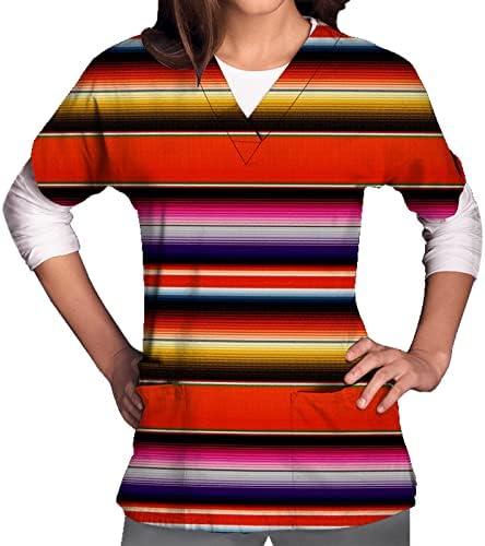 Блуза с окраската на тийнейджърките, Къс Ръкав, Vneck, Работна Форма от Ликра, Шарени Блузи, Дамски 2023