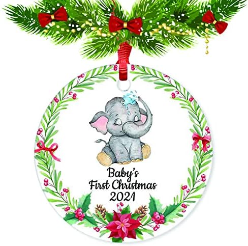 ArogGeld Baby Първото Коледна Украса 2021 един слон теле Baby 1st Керамични Моите Персонални Декорации за Момче Момичета Новородени Нови Родители Многоцветен 3x3