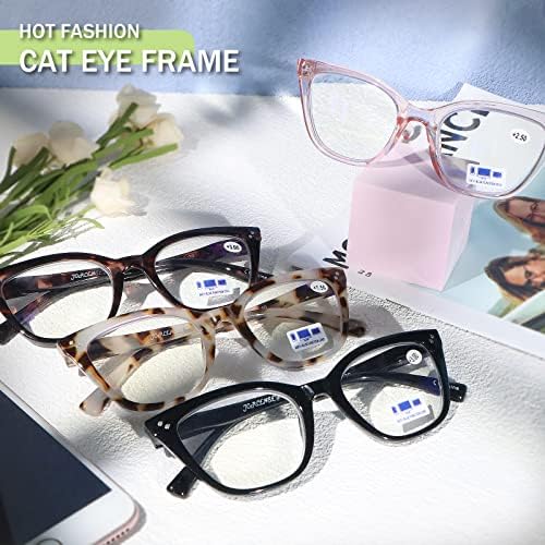 JORCENSEY 2 ОПАКОВКИ Очила за четене Котешко око за жени, Модни Извънгабаритни Дамски Очила За четене със Заключване Синя