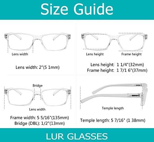 LUR 6 опаковки, прозрачни очила за четене + 7 опаковки очила за четене без рамки (общо 13 двойки ридеров + 2,25)