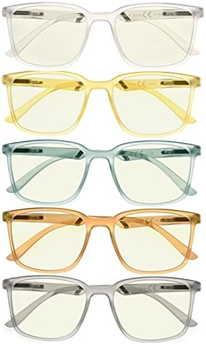 Eyekepper 5 опаковки мъжки женски очила за четене в големи рамки с пружинным тръба на шарнирна връзка (по един за всеки цвят)