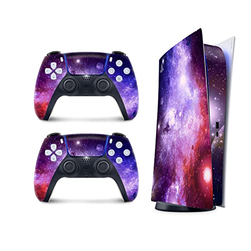 Корица PS5 Purple Galaxy за конзолата Playstation 5 и 2 контролери, Vinyl Стикер Space Skin 3M Decal С пълна обвивка (Дисково