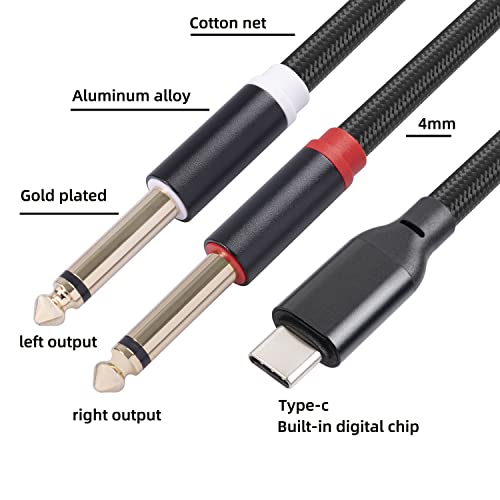 USB C до Двойно Стереоразветвителю 6,35 мм 1/4 инча Y-кабел, USB Type C до Двойно Аудиокабелю TS 6,35 мм 1/4 инча TS за смартфон,