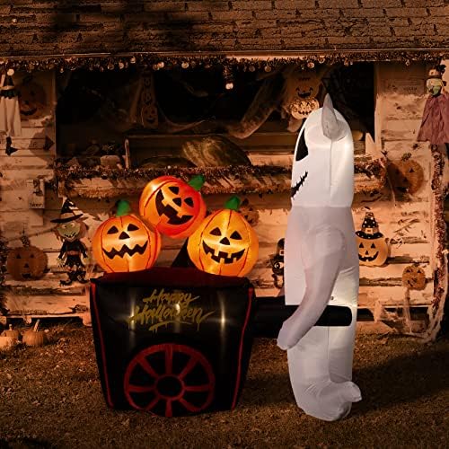Надуваеми играчки за Хелоуин DECORLIFE 6 ФУТА, Надуваем Призрак с каруца от Тиква, Улични Украса за Хелоуин с Вградени led