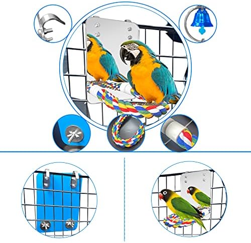Eeaivnm 7 Инча Огледало за Птици, Люлки, Клетка за Папагали, Играчки с Веревочным Насестом, Огледало за Папагали-Папагали