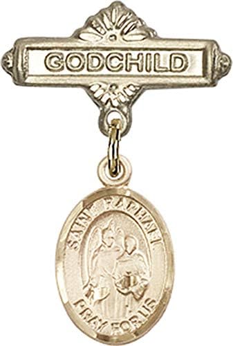 Детски икона Jewels Мания за талисман на Свети Рафаел, Архангел, и игла за Кръщелник | Детски икона от 14-каратово злато