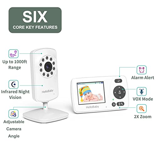 Монитор HelloBaby с камера и звук, видеоняня с обхват на 1000 фута - Без Wi-Fi, за нощно виждане и антиколиковых опции Dr.