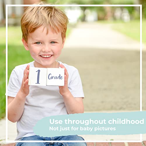Детски блокове Milestone - Лилаво шрифт Сертифицирани в САЩ не са токсични Старчески блокове за снимки на бебето - 52 седмици - Екологично Чист подарък от дърво За Новород