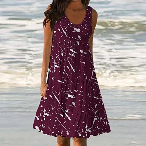 Женствена рокля Макси с кръгло деколте, лятна рокля без ръкави с плиссированным принтом, свободна плажна рокля-люлка, однотонное
