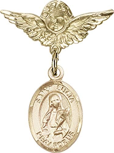 Иконата на детето Jewels Мания за талисман на Свети сейнт лусия Сиракузской и икона на Ангел с крила на булавке | Икона детето си от 14-каратово злато с талисман Свети се