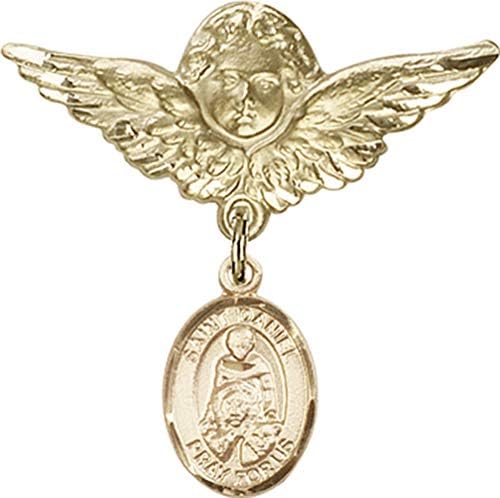 Детски икона Jewels Мания за талисман на Свети пророк Даниил и пин Ангел с крила | Детски икона от 14-каратово злато с талисман