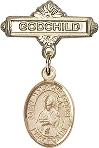 Детски икона Jewels Мания за талисман на Св. Малахия О 'Мора и игла за икона Кръщелник | Детски икона от 14-каратово злато