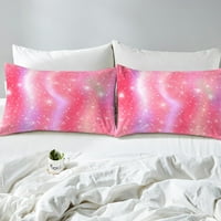 Pink Galaxy Duvet Cover King, Glitter Space Constellation Spending Комплект за момичета Деца тийнейджърки жени, омбре дъгова вратовръзка багрило, утешително покритие, звезда планета Звездно небе за юрган
