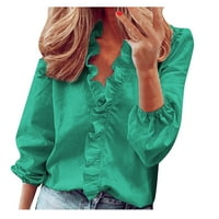 Клирънс мода жена темперамент с дълъг ръкав руф блуза солидна цветна комфортна риза