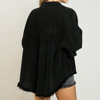 Fesfesfes палто за жени ежедневни джобове пайети солидни върхове с дълъг ръкав от дънкови дрехи в продажба в продажба
