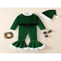 Sunisery Kids Little Girls Christmas Jumpsuit Plush Stching с дълъг ръкав кръгла шия разгънат боди + колан + шапка