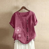 Женски модни жени ежедневни печат с къс ръкав O-Neck плюс размер тениска топ блуза горещо розово 10