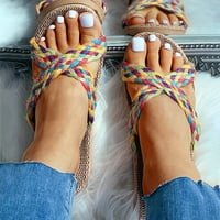 Плоски сандали за жени Лято удобно отворено ленено сандали Плъзга се върху обувки на открито ежедневно пътуване плаж сандали