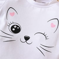 Малко дете бебе момичета лятна котка печат памук с къс ръкав тениска поли тоалети дрехи модерни върхове от пух от ръкав+ плисирана пола бяла 3y