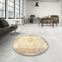 Ahgly Company Machine Pashable Indoor Round Традиционни килими от ванилово злато, 4 'кръг