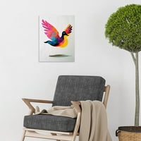 Летящ гълъб минималистична живопис с живи цветове розово жълто синьо безкрайно стеново изкуство арт плакат за домашен декор