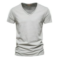Мъжки модни върхове ежедневни плътни цветове памук v шия тениска с къс ръкав отгоре